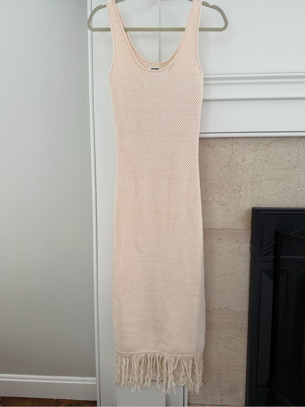 Sleeveless Fringe Hem Knit Maxi Western Girlhoodcore Cottagecore Dress in Cream